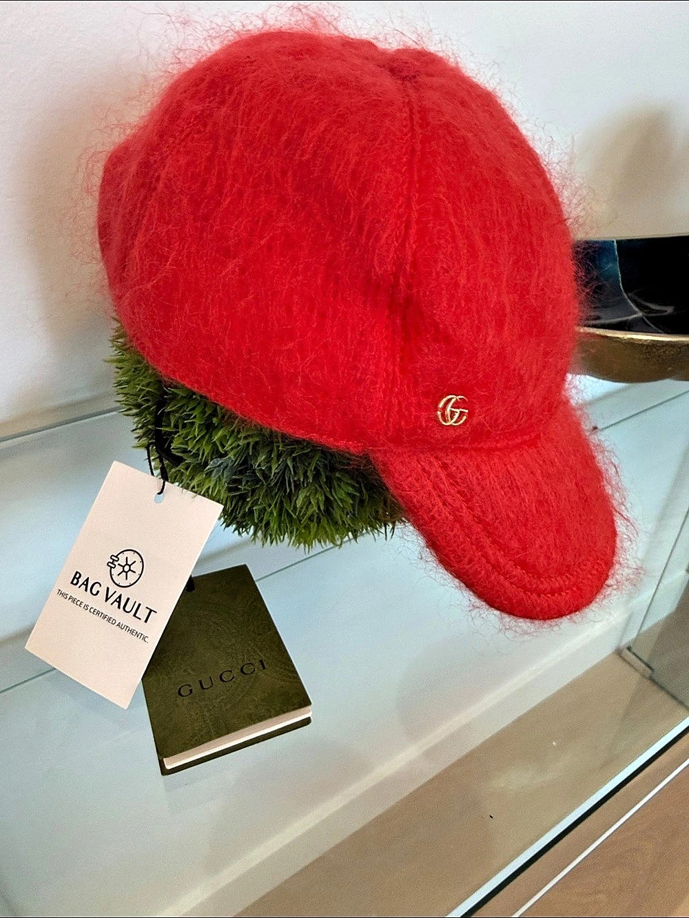 Gucci Mohair GG Lauren Baseball Hat Red Fuzzy Cap